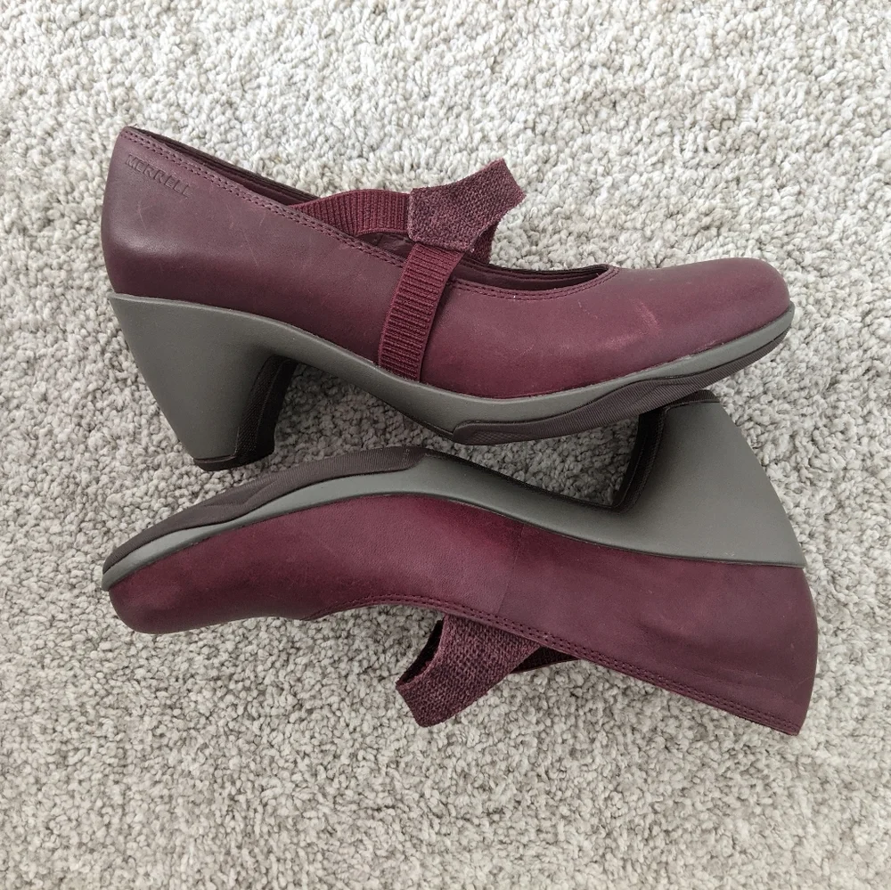 Women's Mary Jane‎ Distressed Leather Slip Resistant Chunky Heel Shoes Size 6.5
